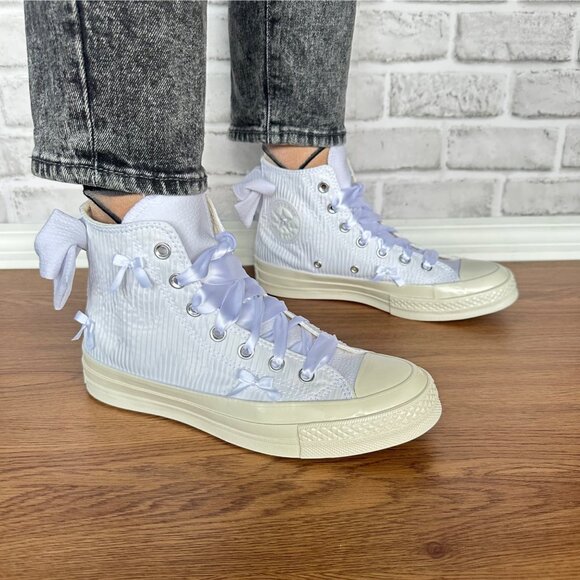 ❤️Converse Chuck 70 Hi Bow Pleated 9 Women Shoes Elegant Sneaker White A15191C - Picture 5 of 13